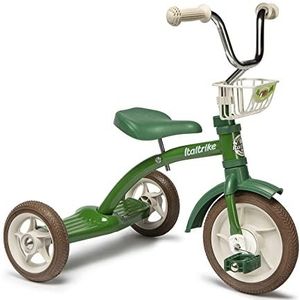 Italtrike - Super Lucy driewieler - 10 inch - met grote voetsteun achter, mand en verstelbaar zadel - Vanaf 2 jaar - Vintage look - Kleur groen