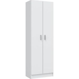 Furniturefactor Multifunctionele kast met twee vleugeldeuren en drie verstelbare planken, kleur: wit, 59 x 37 x 180 cm