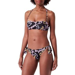 EMPORIO ARMANI Ensemble bikini brésilien Logomania avec bande et nœud pour femme, Noir/logo cœur Pr, XS