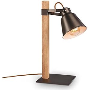 Briloner - Tafellamp retro draaibaar, tafellamp vintage met kabelschakelaar, retro lamp E27, 170 x 466 x 200 mm (B x D x H), antiek grijs/donker hout 7406-014