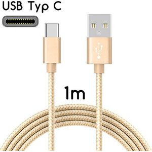 TheSmartGuard USB-C naar USB 2.0-kabel | Nylon oplaadkabel met USB Type-C aansluiting | Lengte: 1m / 1m | Kleur: goud