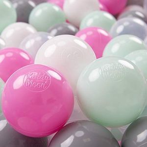 KiddyMoon 200 ∅ 7cm, plastic gekleurde ballen voor kinderzwembad gemaakt in de EU, transparant, grijs, wit, roze, mint