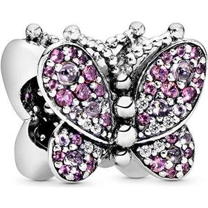 Pandora Zilveren vlinderbedel met kersen- en rozenkristal en heldere zirkonia, Metaal, Zirkonia