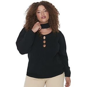 Trendyol Plain Relaxed Plus Size trui met hoge kraag dames pullover (1-pak), zwart, 5XL, zwart