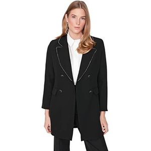 Trendyol Dames Modest Regular dubbele rijen effen geweven stof jas dames jas, zwart, 36, zwart.