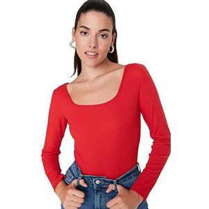 Trendyol Trendyol Bodysuit voor dames, gebreide bodysuit met U-hals, dameshemd (1 stuk), Rood