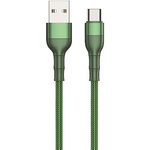 2GO 100 cm USB type C nylon oplaadkabel groen