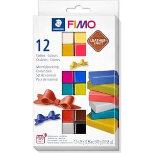 Staedtler FIMO leer, 12 stuks Fimo halfbroodjes in lederlook, op kleur gesorteerd, ovenhardend en gemakkelijk te ontvormen, 8013 C12-2