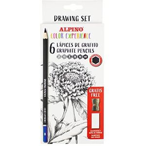Alpino Color Experience 6 grafietstiften voor kunstschilderen, puntenslijper en gum, professionele tekenstiften, cadeaustiften