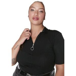 Trendyol Chemisier en Tricot Col Polo Standard pour Femme Chemise, Noir, 3XL (grande taille)