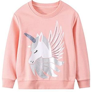 Little Hand Little Hand Sweatshirt voor meisjes, kinderen, katoen, eenhoorn, regenboog, trui, lange mouwen, trainingspak, meisjes, Roze eenhoorn