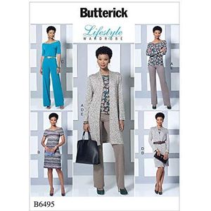 Butterick Patterns 6495 Y patroon voor top, jurk, jumpsuit, jas en broek, meerkleurig, maten XS - M