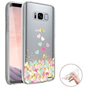Evetane Beschermhoes compatibel met Samsung Galaxy S8 Plus 360, volledige beschermhoes, voor en achter, duurzaam, dun, robuust, transparant, beschermhoes, pastelharten, modieus patroon