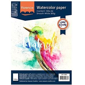 Vaessen creative Florenz Aquarelpapier, hittegeperst, A4, wit, 300 g/m², kunstenaarskwaliteit, oppervlak Lisa, 100 vellen om te schilderen, handbelettering, kunstprojecten en meer glad