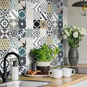 Muursticker keuken - muursticker cementtegels zelfklevend - muursticker azulejos - muursticker tegelstickers zelfklevend badkamer 10 x 10 cm - 24 stuks cementtegel zelfklevend