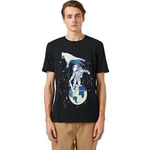Koton T-shirt à manches courtes pour homme Space Printed Cotton Crew Neck, Noir (999), M
