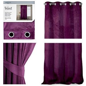 AmeliaHome Velours sjaal gordijn 140 x 270 cm lila 1 stuk gordijn ondoorzichtig gordijn raamdecoratie licht glinsterend
