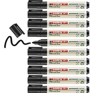 edding 21 EcoLine permanente markers, zwart, 10 stiften, ronde punt, 1,5-3 mm, sneldrogend, water- en veegbestendig, voor karton, kunststof, hout, metaal, universele marker