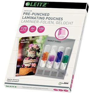 Leitz 33878 lamineerhoezen, geperforeerd, A4, 125 my, 100 stuks