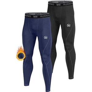 MEETWEE Thermische broek voor heren, thermisch ondergoed, lange panty, warm, compressie, basislaag leggings, Zwart en blauw
