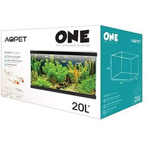 AQPET One Mini aquarium van glas, zwart, 20 liter, met accessoires, 36 x 22 x 26 h