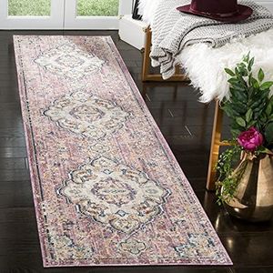 Safavieh Illusion ILL711 tapijtloper, traditioneel, geweven, voor woonkamer, slaapkamer of elk interieur, 69 x 244 cm, crèmekleurig / roze