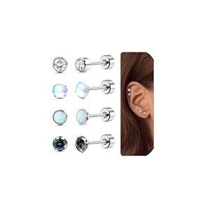 Adramata Titanium kleine oorbellen voor gevoelige oren, maan opaal kraakbeen oorbel voor dames en meisjes, kinderen, 4 mm hypoallergene oorbellen, 20 g