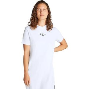 CK JEANS Monologo Long Rib Tee Dress J20j225543 T-shirt jurk voor dames, Briljant wit