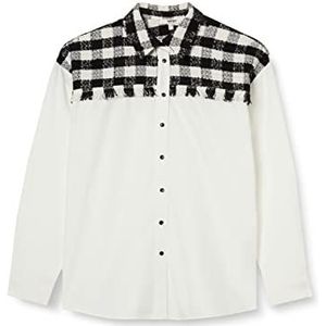Koton Dames shirt met lange mouwen katoen geruit T-shirt met lange mouwen, offwhite (001)