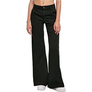 Urban Classics Dames High Waist Wide Leg Chino Broek Dames, zwart.