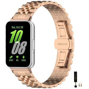 Bdsidy Armband compatibel met Samsung Galaxy Fit3 SM-R390, 5 rijen roestvrijstalen reservearmband voor Galaxy Fit 3 SM-R390 smartwatch voor dames en heren, Roestvrij staal, Geen edelsteen