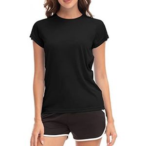 MEETWEE Rash Guard Surf T-shirt voor dames, met korte mouwen, UPF 50+, zwart.