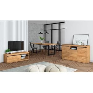 Skraut Home - Woonkamermeubelset | tafel 200 poten U 10 gasten | TV-kast 120 | spatwand/dressoir 140 | eiken en zwart | industriële stijl