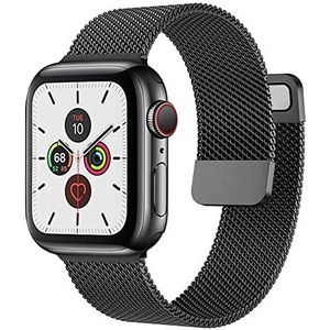 PRECORN Metalen reservearmband met zwarte magneet, uniseks, compatibel met Apple Watch 42 mm, 44 mm, 45 mm, compatibel met Watch Series 8/7/6/5/4/3/2/1/Apple Watch SE