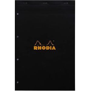 RHODIA 202019C notitieblok nr. 20 zwart/oranje – A4+ – kleine ruitjes – 80 vellen afneembaar – 4 gaten, wit papier 80 g/m²