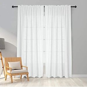 Carvapet Voile gordijnen sjaals transparante gordijnen met plooiband in linnenlook voor woonkamer slaapkamer 260 x 140 cm wit