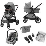 Maxi-Cosi Zelia S Trio 3-in-1 kinderwagen met babyzitje en babyzitje met accessoires, vanaf de geboorte tot 4 jaar, grijs
