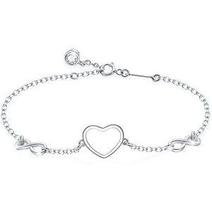 925 Zilveren Eindeloze Liefde Eindeloze Armband Hartsymbool Verstelbare Armband voor Vrouwen, met Geschenkdoos, Zilver, zilver