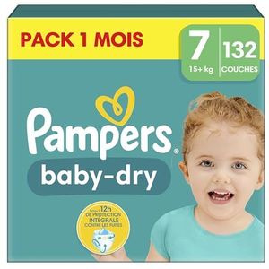 Pampers Baby-Dry luiers, maat 7 (15 kg), 132 luiers, 1 maand, tot 12 uur, droog en met dubbele barrière, lekvrij, nu met meer luiers