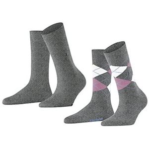 Burlington Everyday Mix 2-pack ademende katoenen sokken versterkt duurzaam zachte mix effen patroon fantasie argyle voor dagelijks leven en werk multipack set van 2 paar, Grijs (Light Grey 3401)