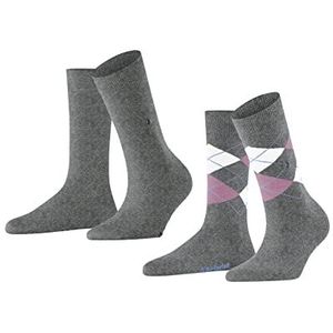 Burlington Everyday Mix 2 stuks ademende katoenen versterkte sokken zacht effen argyle fantasiepatroon voor dagelijks gebruik en werk, multipack 2 paar, Grijs (Light Grey 3401)