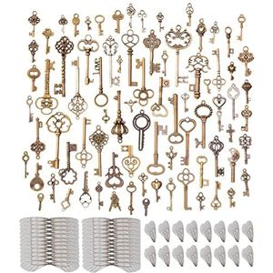 43 stuks vintage sleutels met 40 witte libelvleugels voor feestdecoratie, halsketting, legering, chiffon