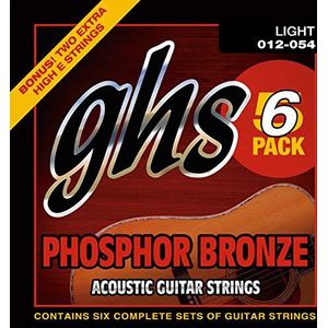 GHS Strings S325-5 Lot de 6 cordes de guitar en bronze phosphoré Acoustic Light (.012-.054)