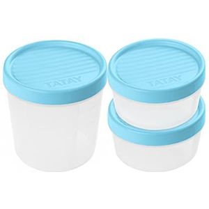 TATAY Set van 3 luchtdichte voedselcontainers (2 x 0,5 l, 1 x 1 l), schroefdeksel, BPA-vrij, magnetron- en vaatwasmachinebestendig, blauw.