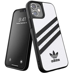 adidas Telefoonhoes ontworpen voor iPhone 12 Mini, 5,4 inch, valtest geteste hoesjes, verhoogde randen, originele gegoten PU beschermhoes, wit en zwart