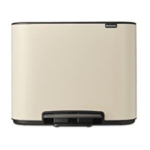 Brabantia Pedaalemmer Bo 23 + 11 l, grote afvalemmer voor de keuken, soft-close deksel, dubbele afvalemmer met uitneembare binnenemmer, incl. vuilniszakken, zacht, beige, 54 x 37 x 44 cm