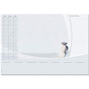 SIGEL Ho370 Bureauonderlegger, papierblok, kalenders over 3 jaar en weekplanner 2021/22/23, Cairn design, A2 (59,5 x 41 cm), grijs en wit, 30 vellen