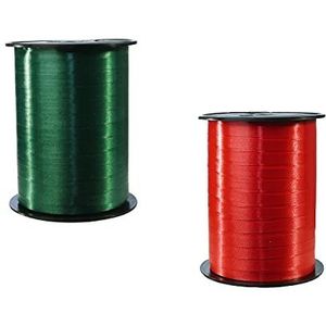 Clairefontaine 601774AMZC – een set met 2 spoelen lintband, glad, 500 x 0,7 cm, cadeauverpakking, decoratieve accessoires – groen/rood
