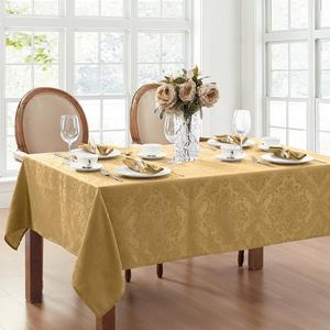 Elrene Damast tafelkleed van polyester, goudkleurig, 132,1 x 132,1 cm