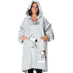 KANGURU Hoodie Snoopy Fleecedeken met capuchon, 100% microvezel, grijs, volwassen maat 95 x 95 cm